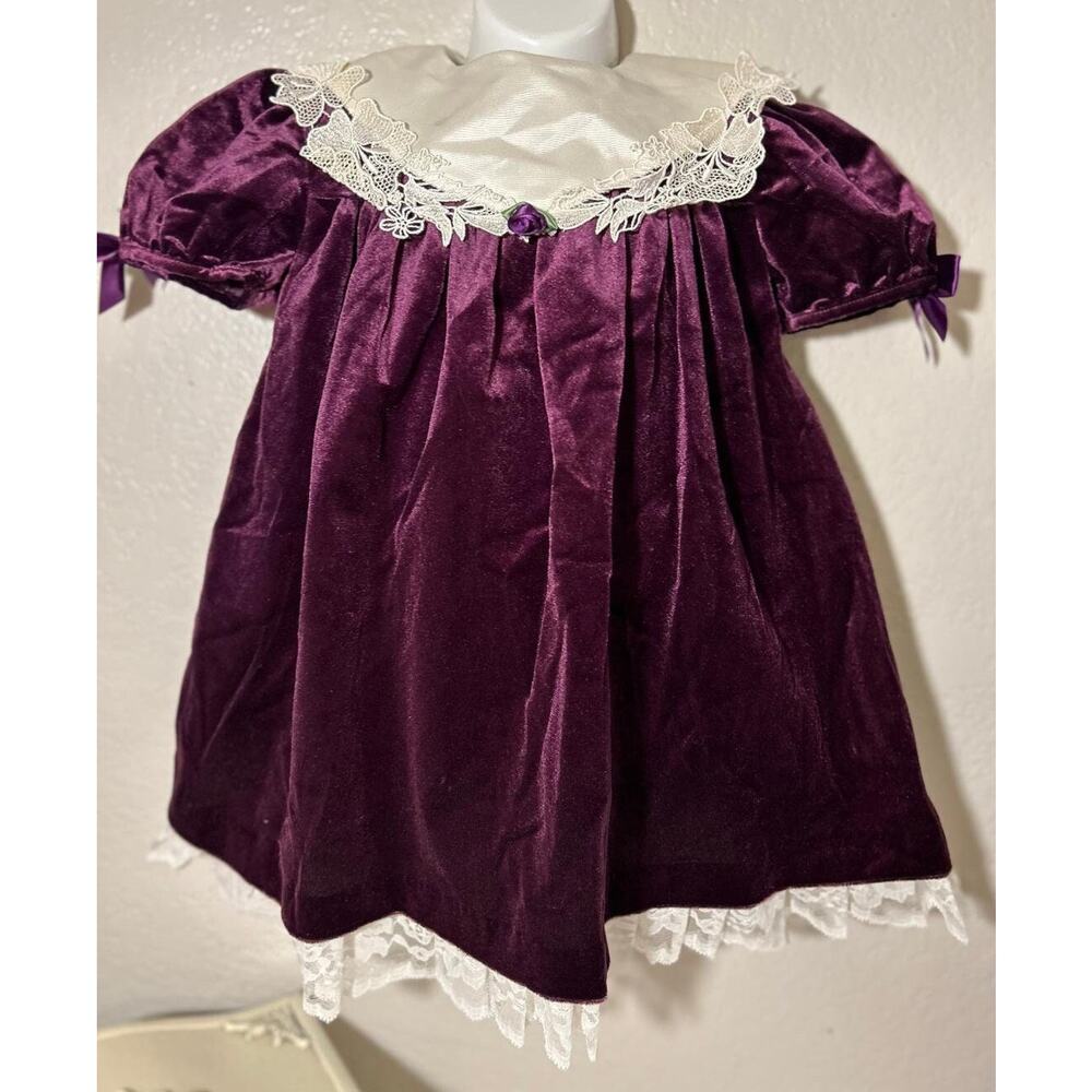 Vtg Purple Velvet Holiday Party Dress, Lace Trim, 4T USA Caitlyn Scott
